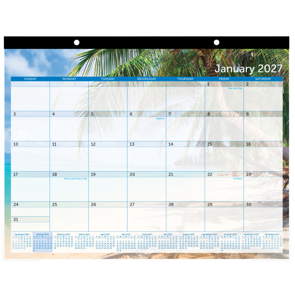 2027 Office Depot Brand Monthly Desk Pad Calendar, 22in x 17in, Paradise, January to December