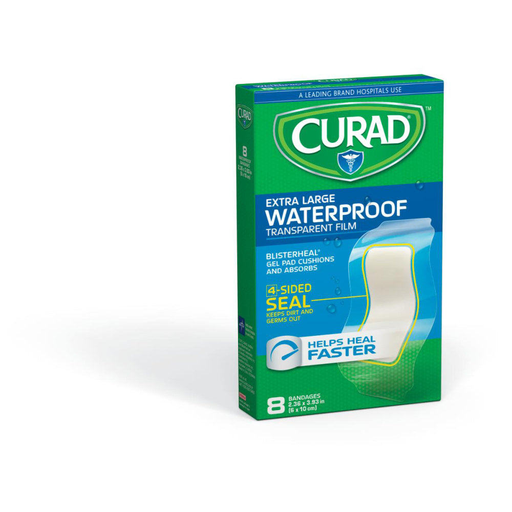 CURAD Waterproof Adhesive Strips, 2 3/8in x 3 15/16in, Clear, Case Of 24