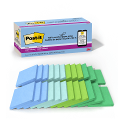 Post-it Super Sticky 100% Recycled Paper Notes, 3 x 3 in, 24 Sticky Note Pads, 70 Sheets/Pad, School Supplies and Office Products, Oasis