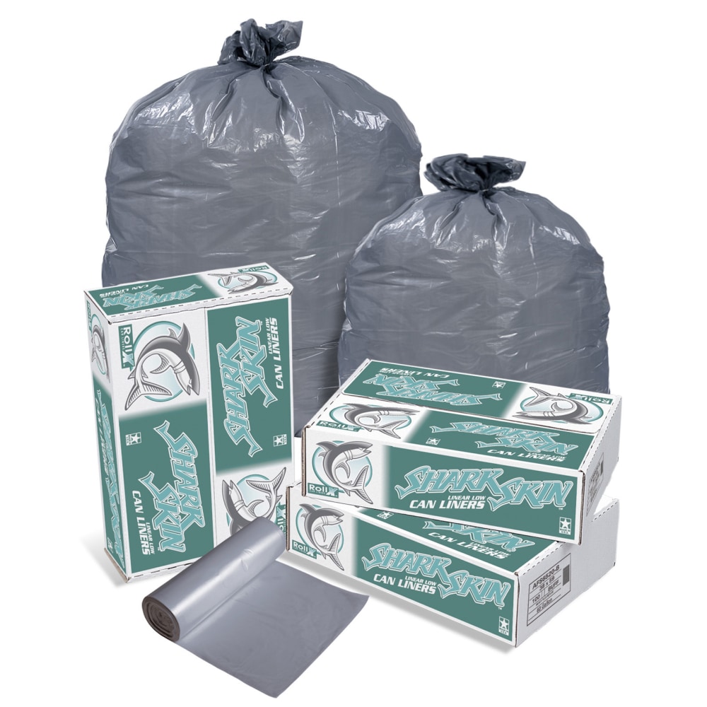Pitt Plastics Linear Low-Density Can Liners, 1.1-mil, 45 Gallons, Gray, Case of 100