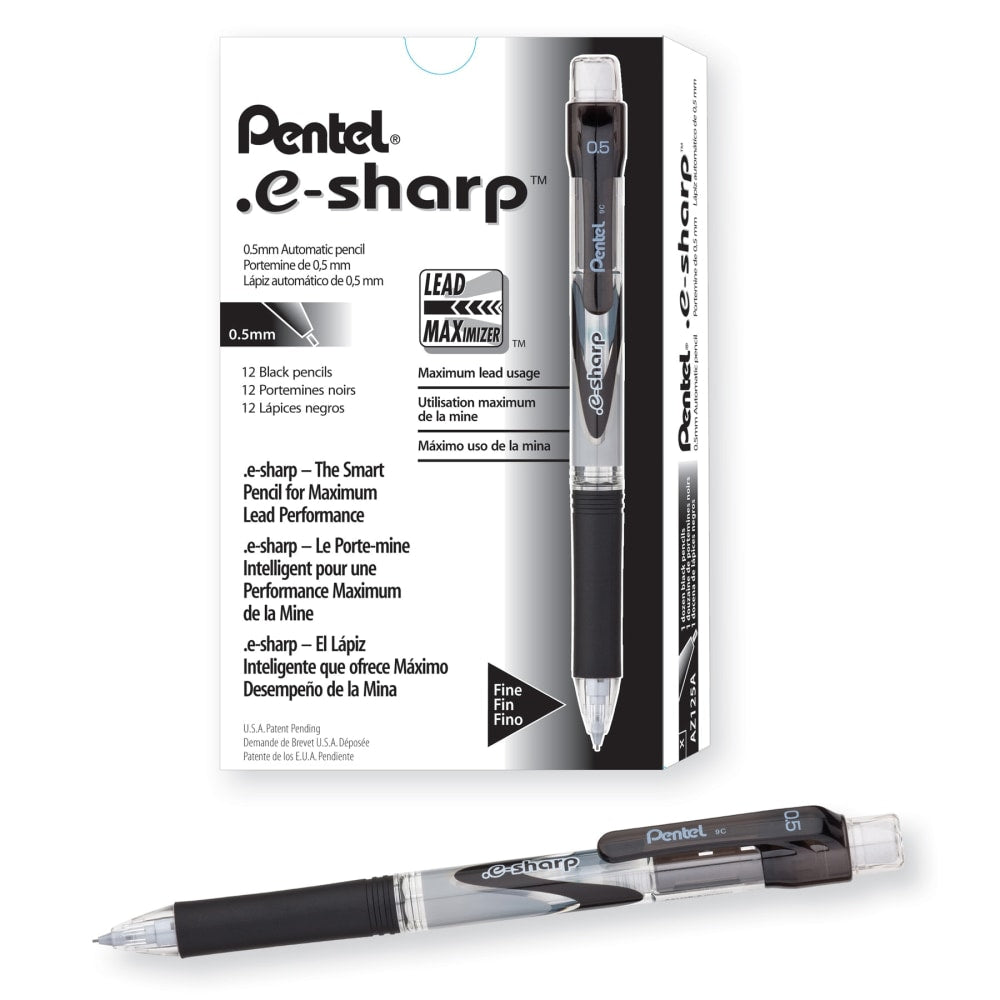 Pentel e-Sharp Mechanical Pencils, 0.5 mm, 72% Recycled, Black, Pack Of 12