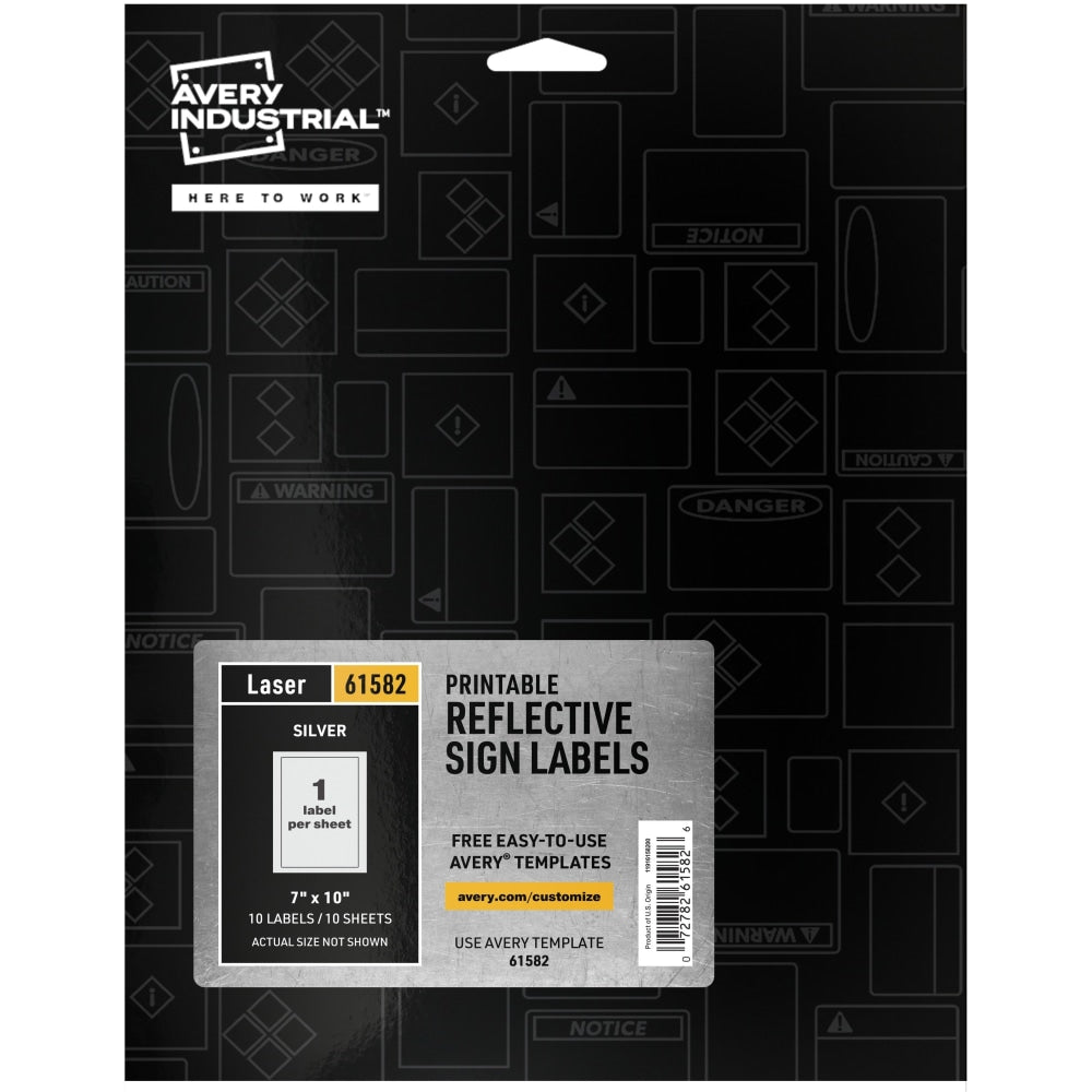 Avery Reflective Sign Labels - 7inx 10in - Permanent Adhesive - Rectangle - Laser - Silver - Film - 1/Sheet - 61582