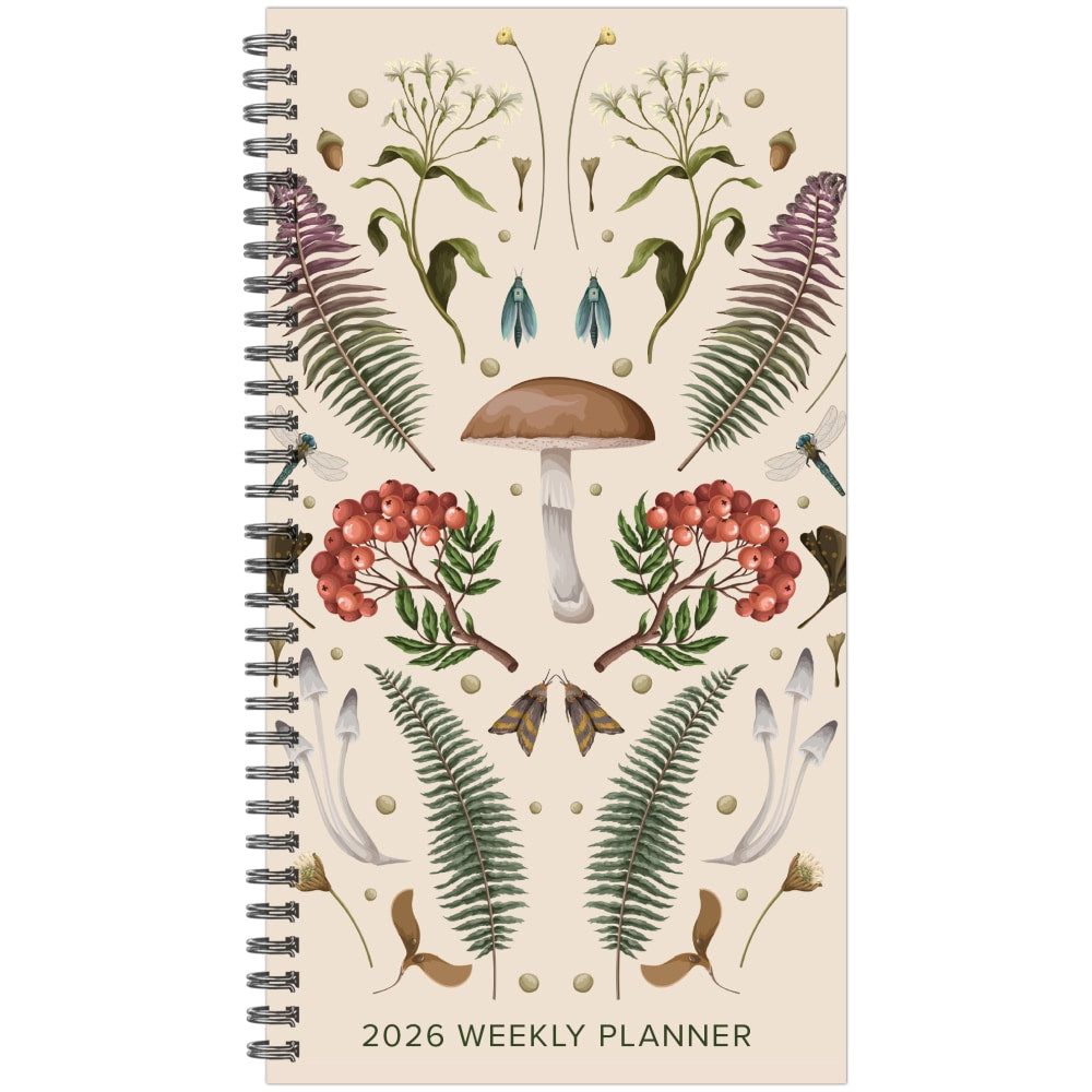 2026 Willow Creek Press Weekly/Monthly Spiral Pocket Planner, 3-1/2in x 6-1/2in, Woodland Mushroom, January To December, 57360