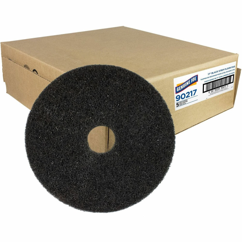 Genuine Joe Black Floor Stripping Pad - 17in Diameter - 5/Carton x 17in Diameter x 1in Thickness - Stripping, Floor - 90217