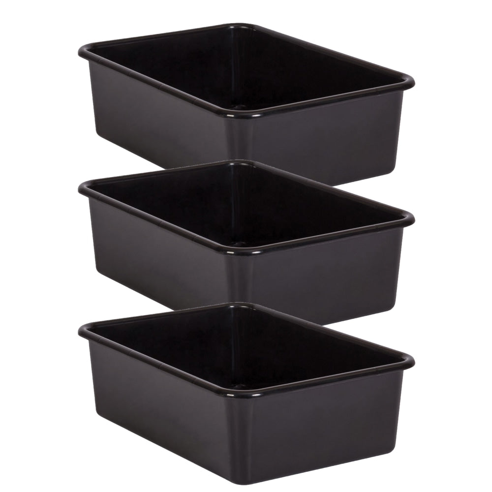 Teacher Created Resources Large Plastic Storage Bins, 5inH x 11-1/2inW x 16-1/4inD, Black, Pack Of 3 Bins