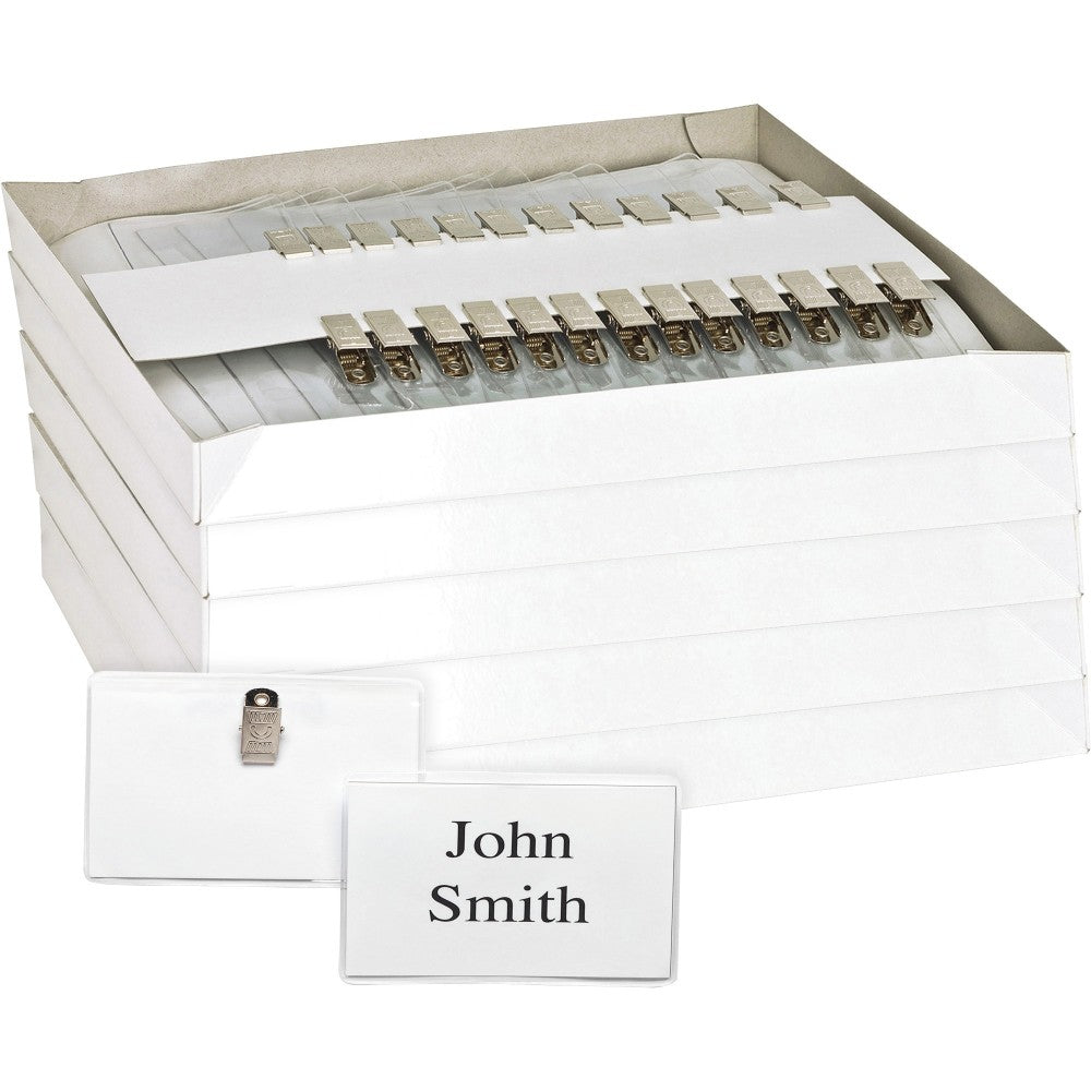 Business Source Clip Holder Style Badge Kit - Clear - 50/Box - 5 / Bundle
