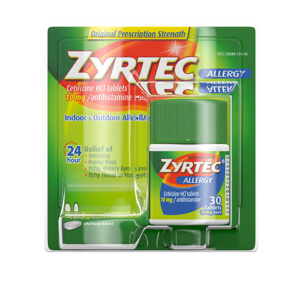 Johnson & Johnson Zyrtec Allergy Relief Tablets, Box of 30