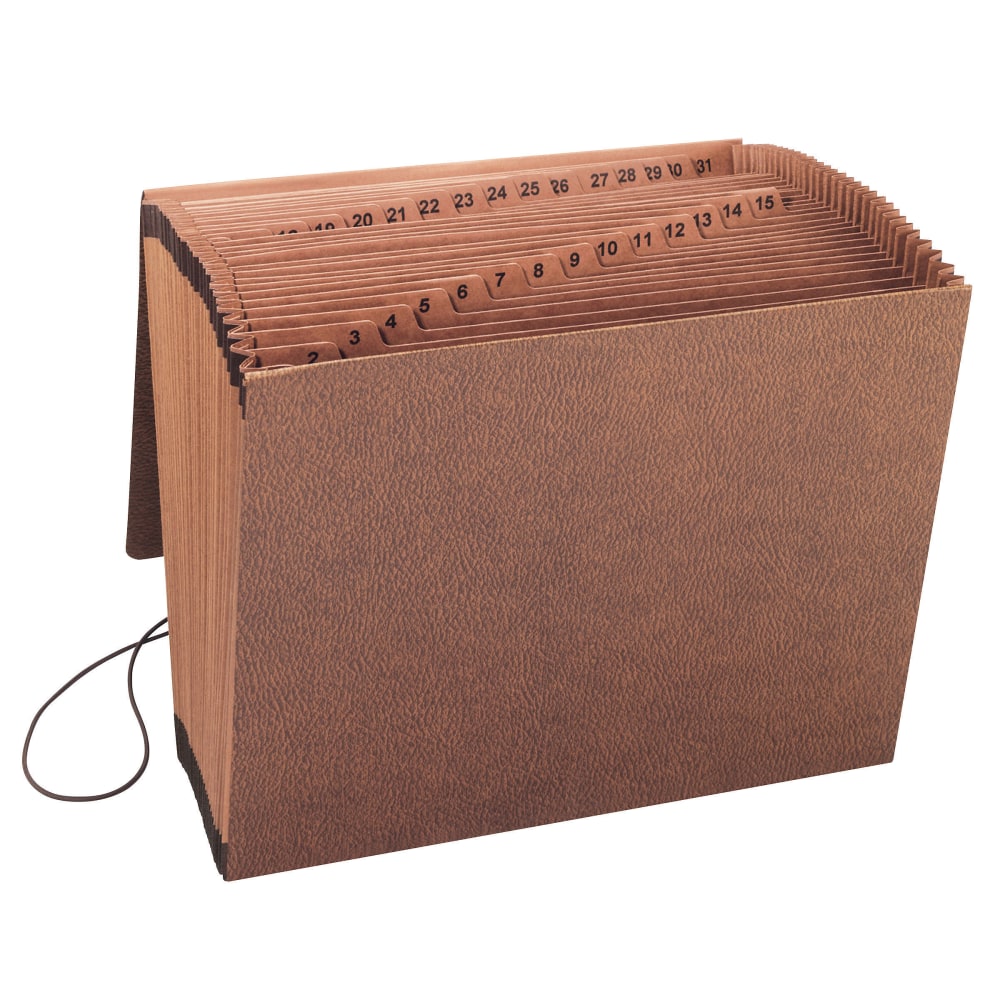 Smead TUFF Expanding File With Flap & Elastic Cord, 31 Pockets, 1-31, 12in x 10in Letter Size, 30% Recycled, Brown