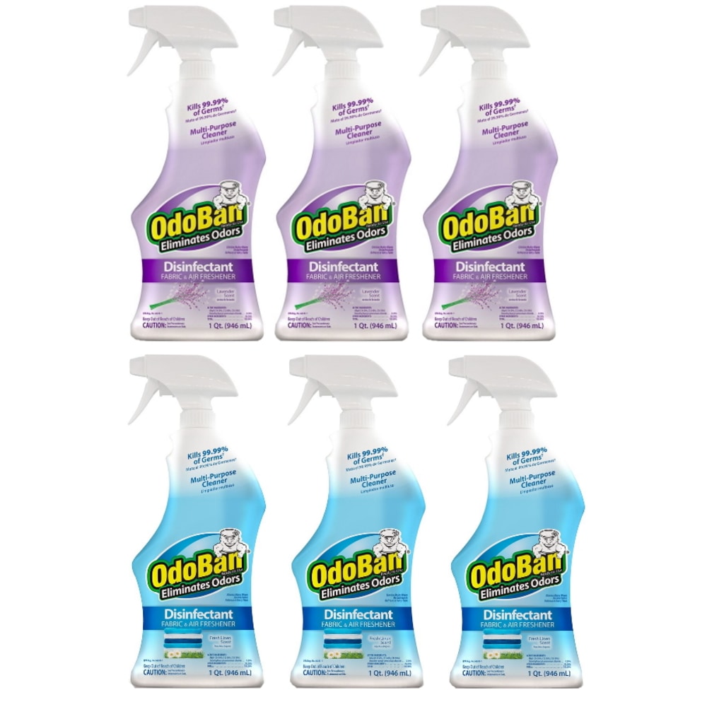 OdoBan Odor Eliminator Disinfectant Spray, Lavender And Fresh Linen Scent, 32 Oz, Case Of 6 Bottles