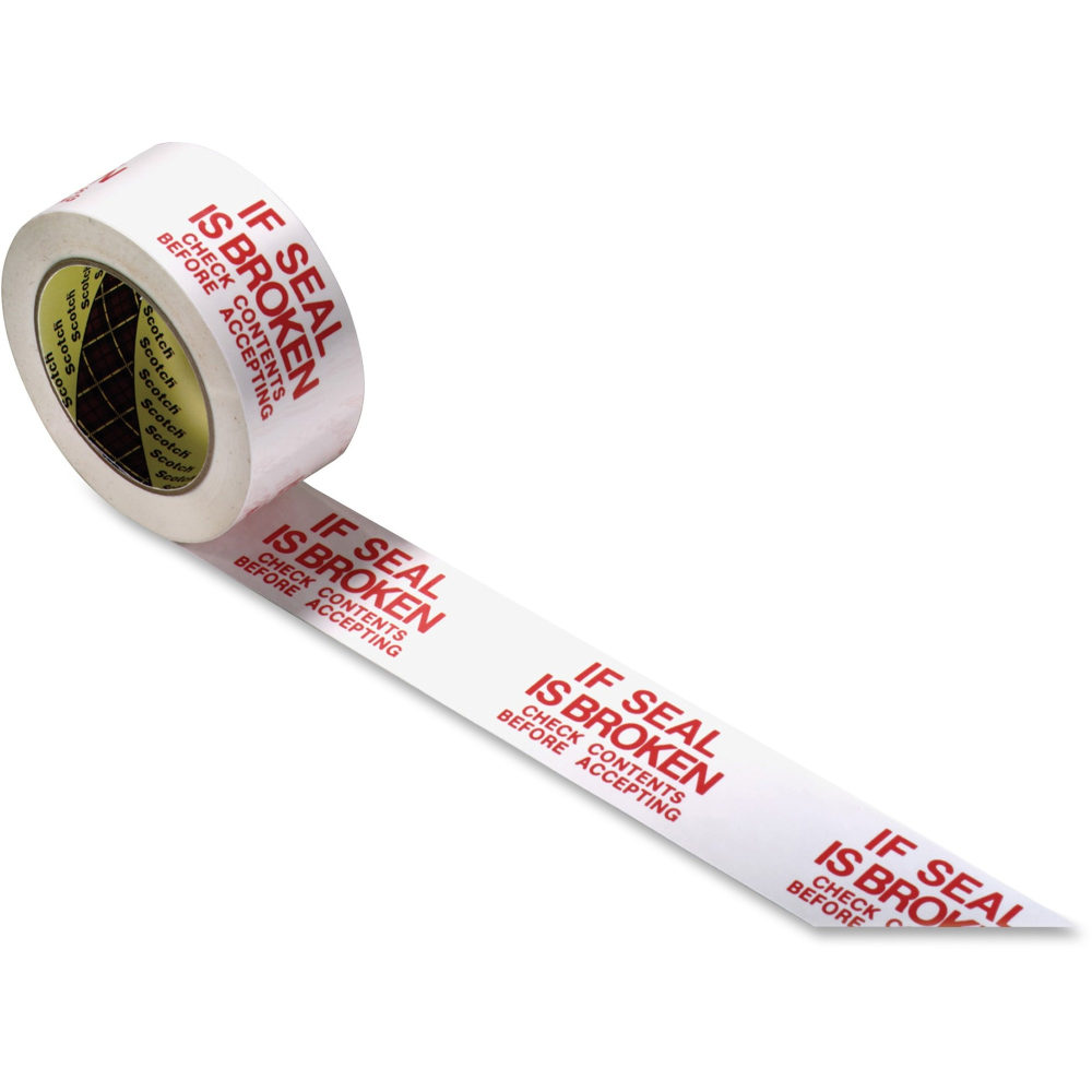Scotch Preprinted Message Seal Broken Tape - 109.36 yd x 1.88in- 1.9in Thickness - 4.48in Dia - 3in Core - Polypropylene Film Backing - 36/Carton - White