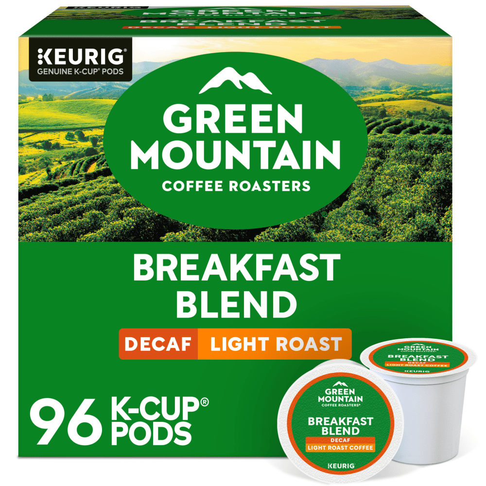 Green Mountain Coffee Roasters Single-Serve Coffee K-Cup, Decaffeinated, Breakfast Blend, Carton Of 96, 4 Boxes of 24 pods