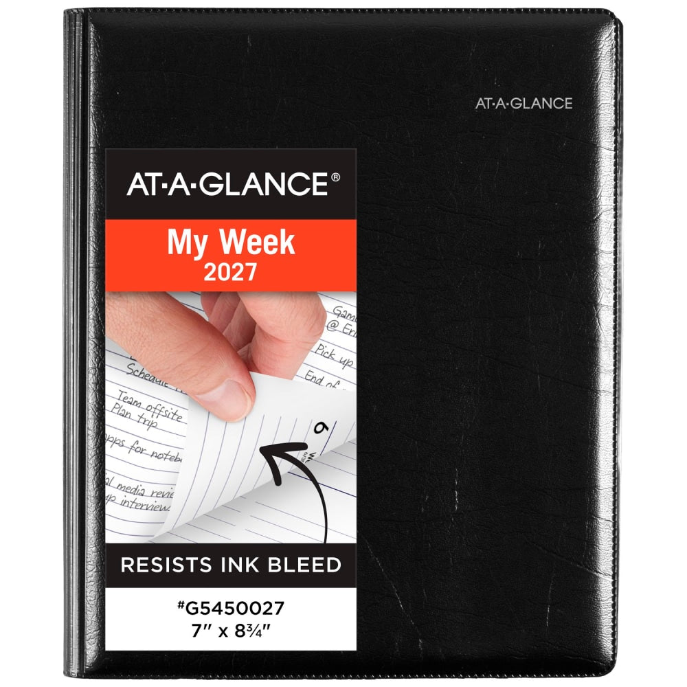 AT-A-GLANCE DayMinder Executive 2027 Refillable Weekly Monthly Planner, Black, Medium, 7in x 8 3/4in