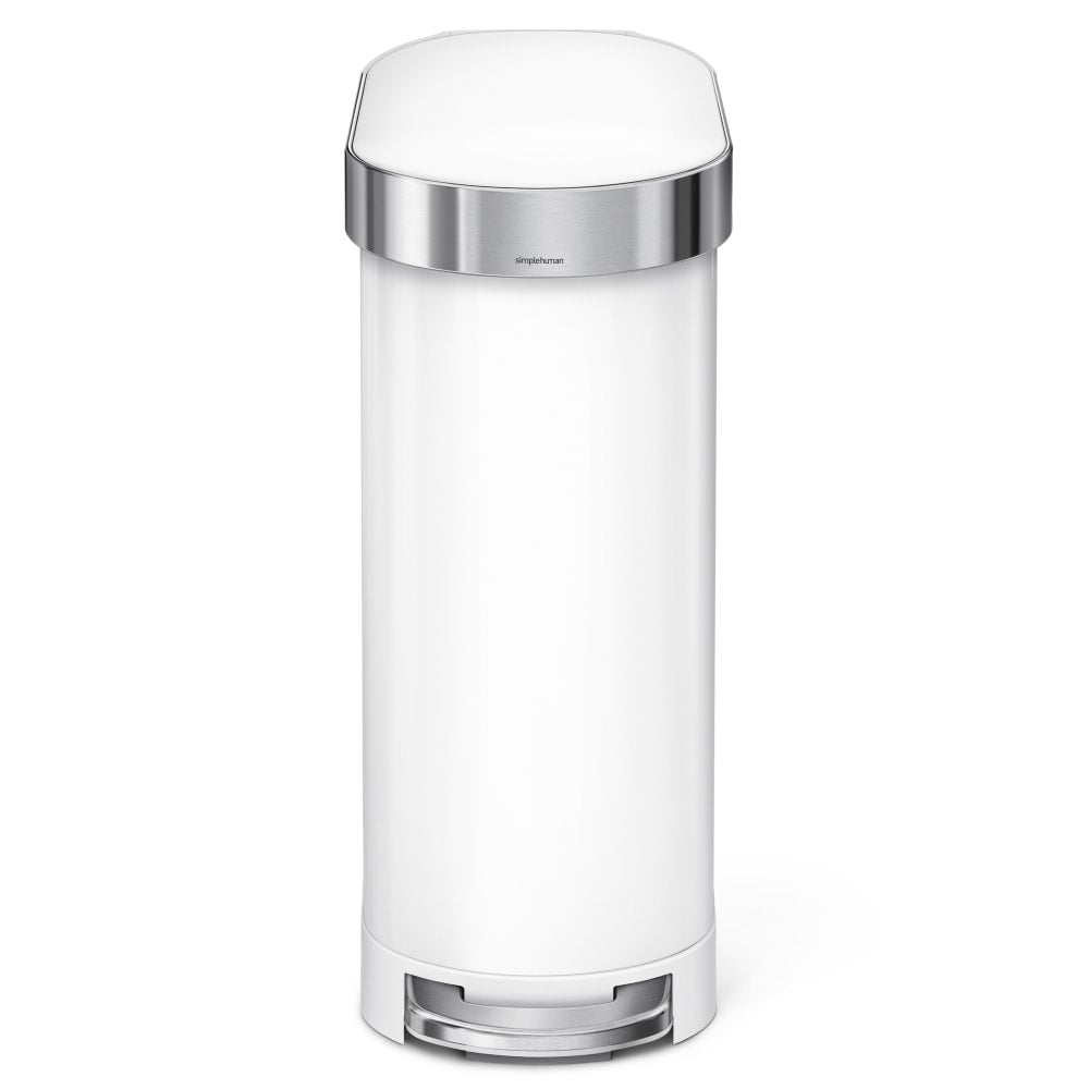 simplehuman Slim Liner Rim Step Trash Can, 12 Gallons, White Steel