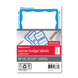 Office Depot Brand Name Badge Labels, 2 11/32in x 3 3/8in, Blue, Pack Of 100