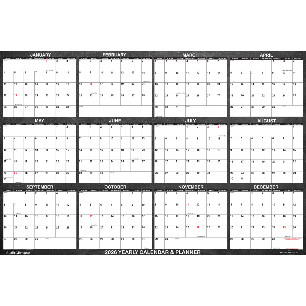 2026 SwiftGlimpse Designer Wall Calendar, 24in x 36in, Heathered Black/White, January To December