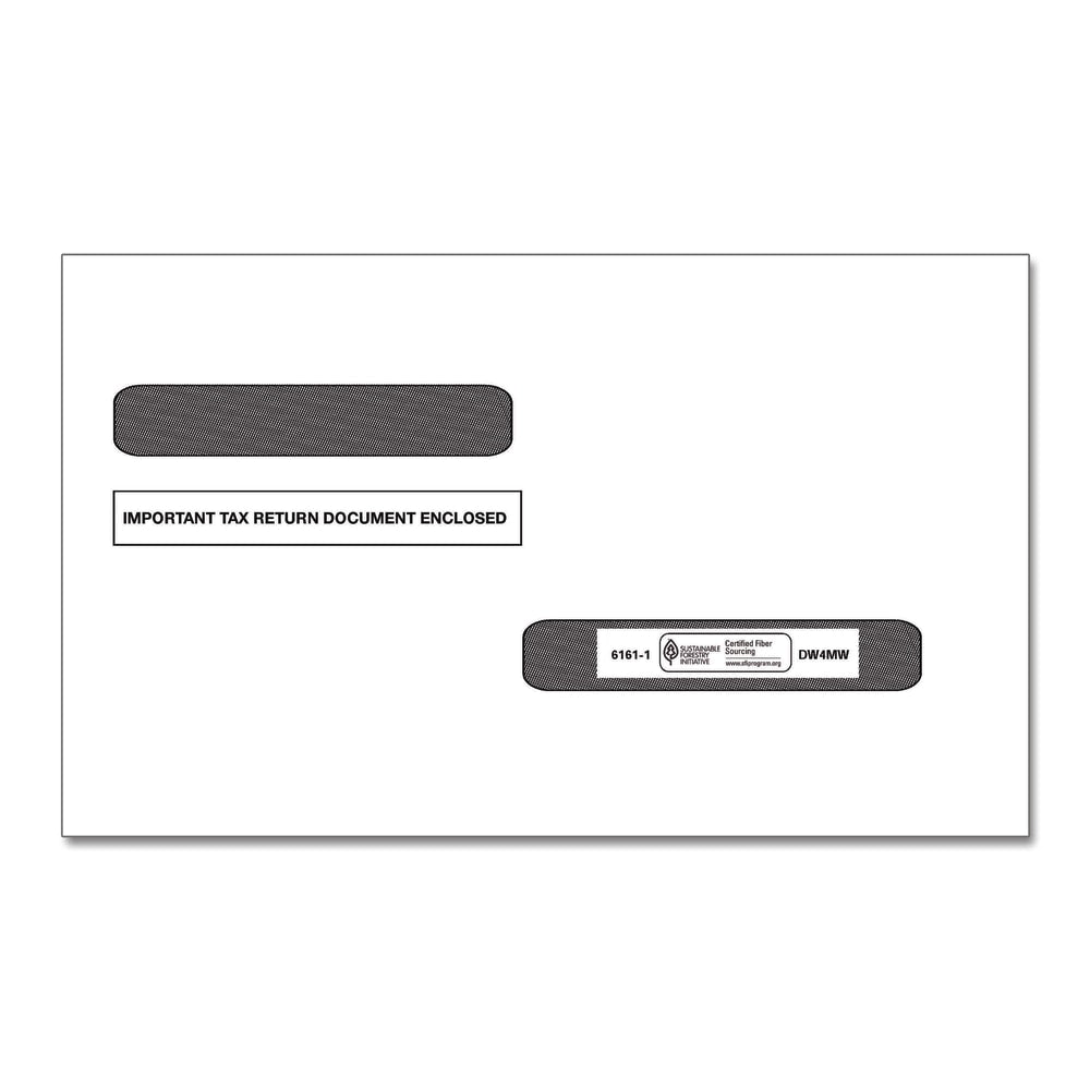 ComplyRight Double-Window Envelopes For W-2 (5216)/1099-R (5175) Tax Forms, 5-5/8in x 9in, Moisture-Seal, White, Pack Of 100 Envelopes