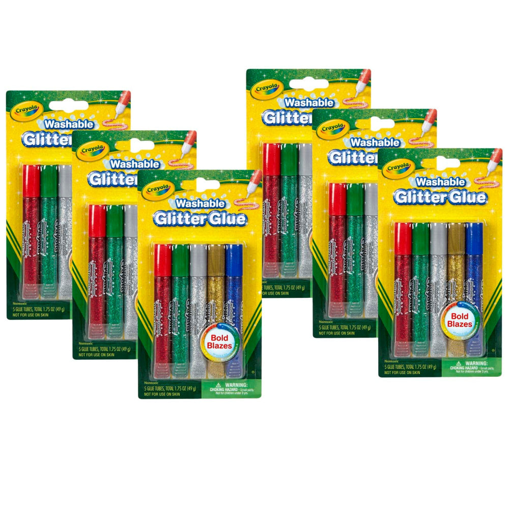 Crayola Washable Glitter Glue, Bold, 5 Per Pack, Set Of 6 Packs