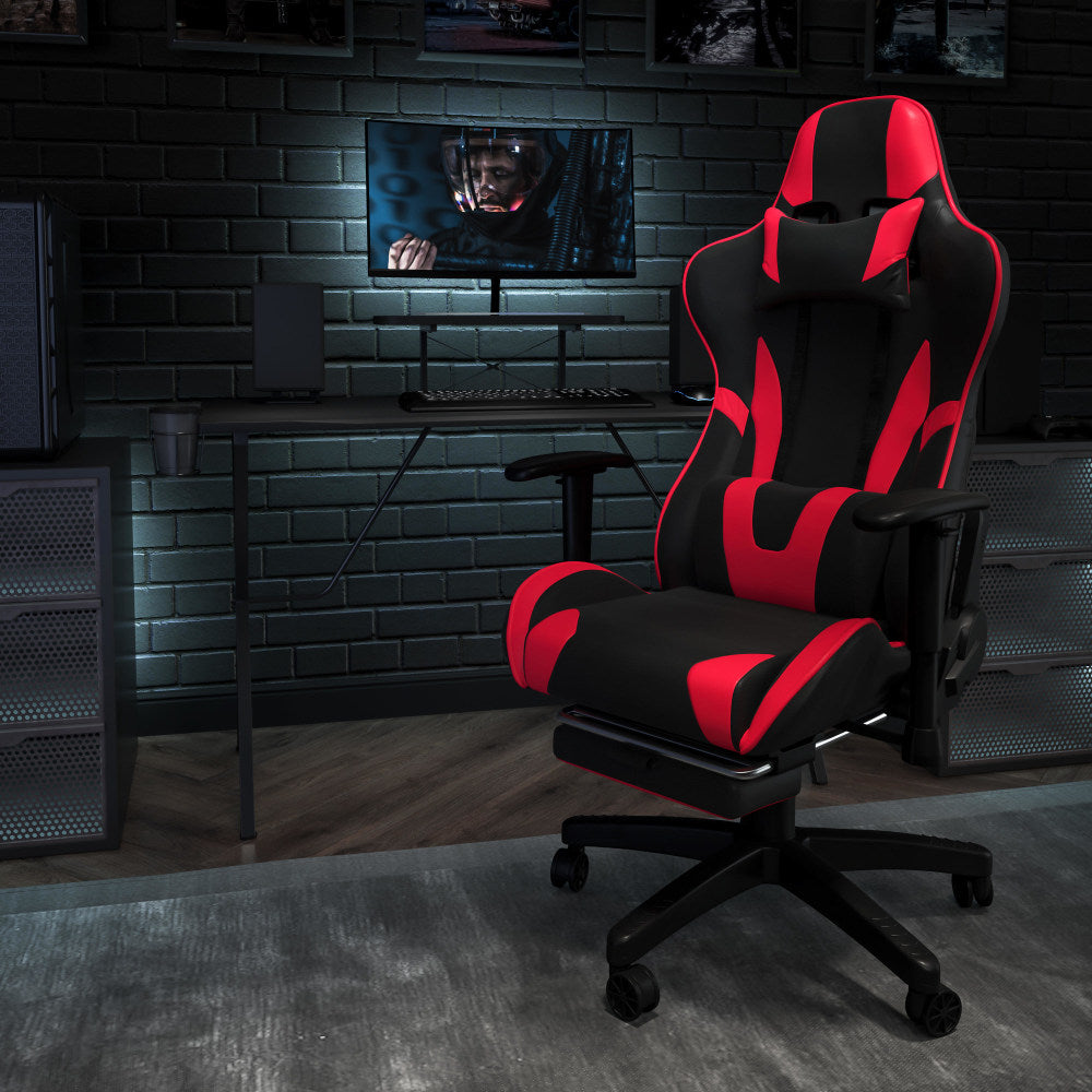 Flash Furniture X30 Ergonomic LeatherSoft Faux Leather Gaming Racing Chair, Red/Black