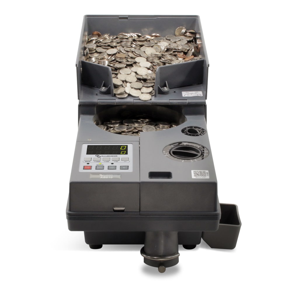 AccuBanker AB610 Medium Duty Coin Counter, 11inH x 8-3/4inW x 20-1/5inD, Gray