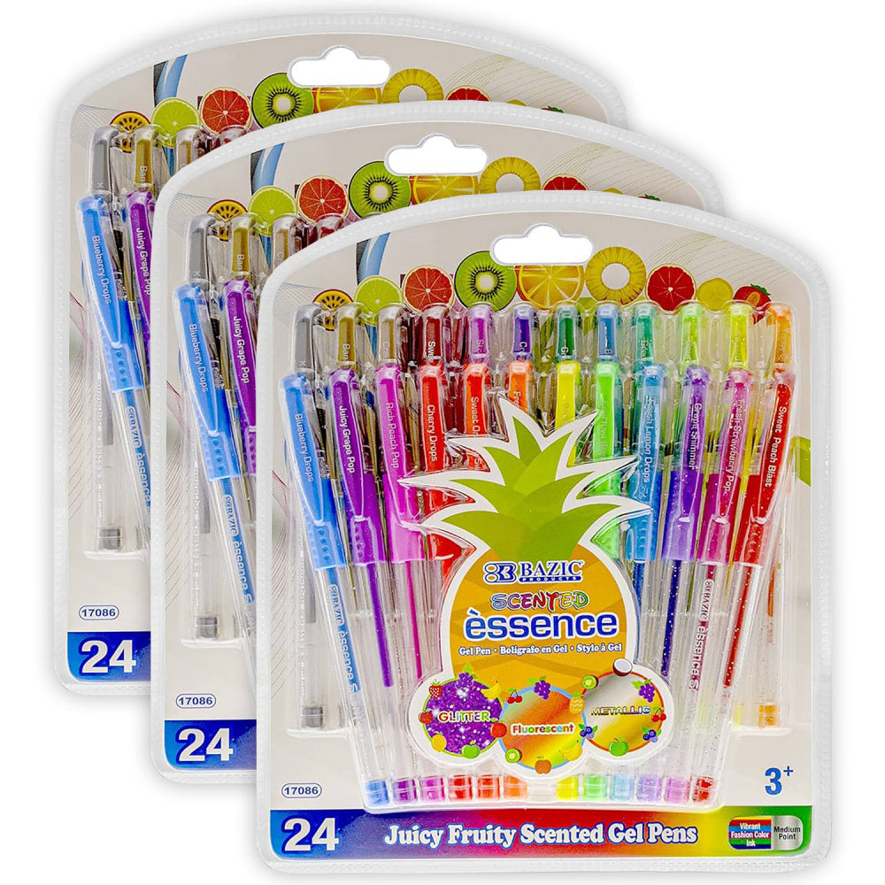 BAZIC Products Essence Gel Pen With Cushion Grip, Scented, 24 Per Box, 3 Boxes
