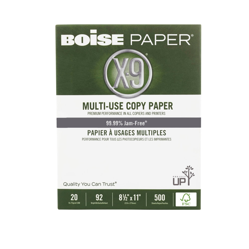 Boise X-9 Multi-Use Printer & Copy Paper, 10 Reams, White, Letter (8.5in x 11in), 5000 Sheets Per Case, FSC Certified, 20 Lb, 92 Brightness