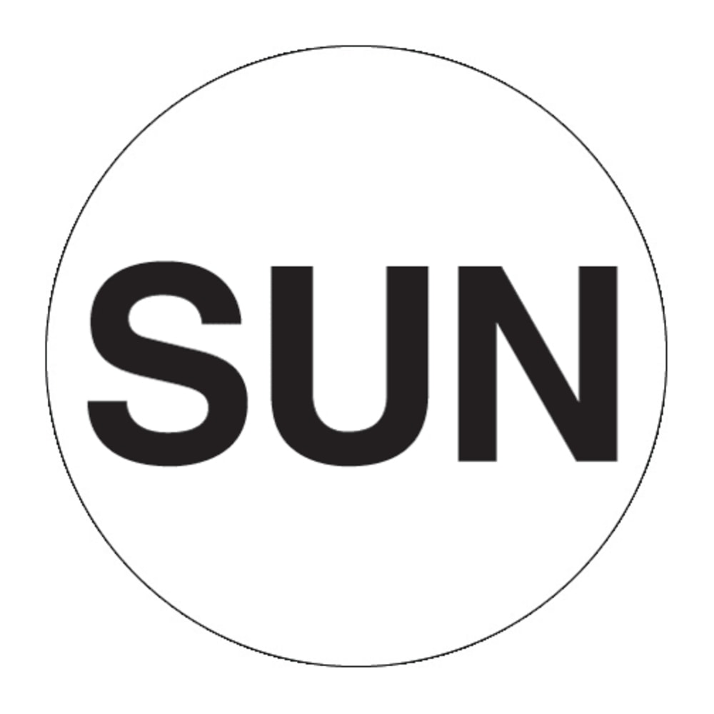 Tape Logic Permanent Inventory Label Roll, DL6561, Weekday-Style, "SUN," 1in, White, Roll Of 500