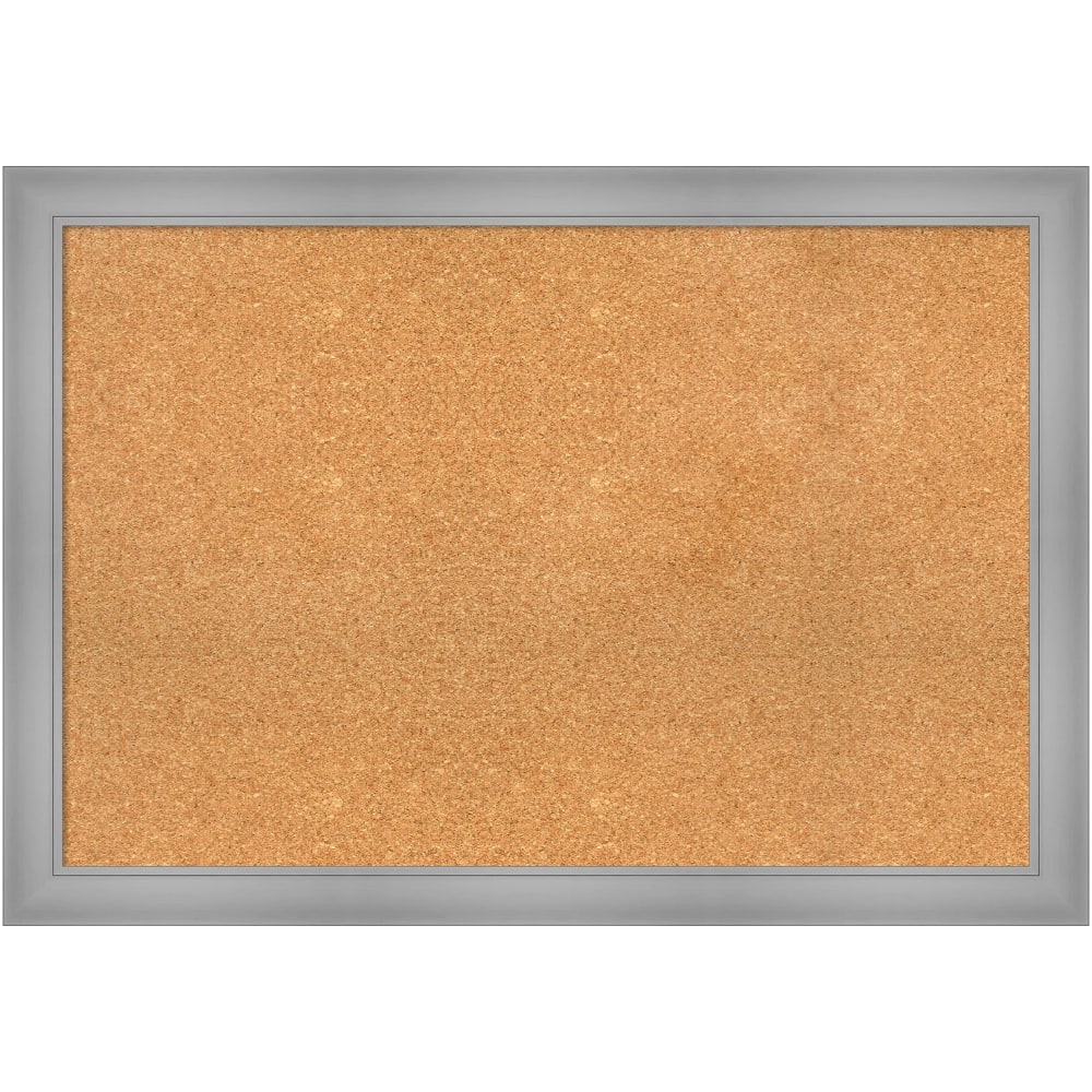 Amanti Art Rectangular Non-Magnetic Cork Bulletin Board, Natural, 40in x 28in, Flair Polished Nickel Plastic Frame