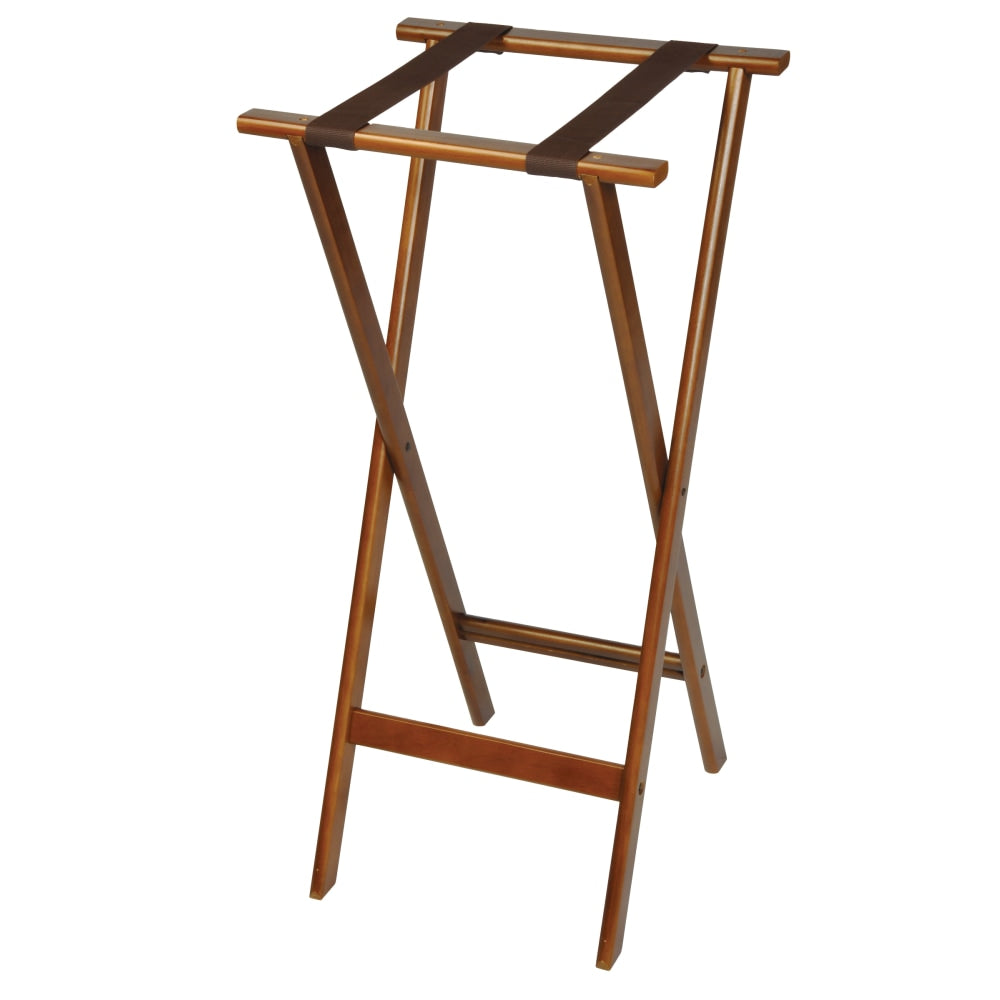 CSL Deluxe Wood Back Saver Tray Stands, 38inH x 18-1/2inW x 17inD, Dark Finish/Brown Straps, Set of 5 Stands
