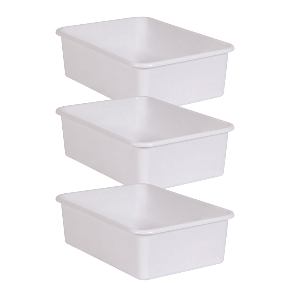 Teacher Created Resources Large Plastic Storage Bins, 5inH x 11-1/2inW x 16-1/4inD, White, Pack Of 3 Bins