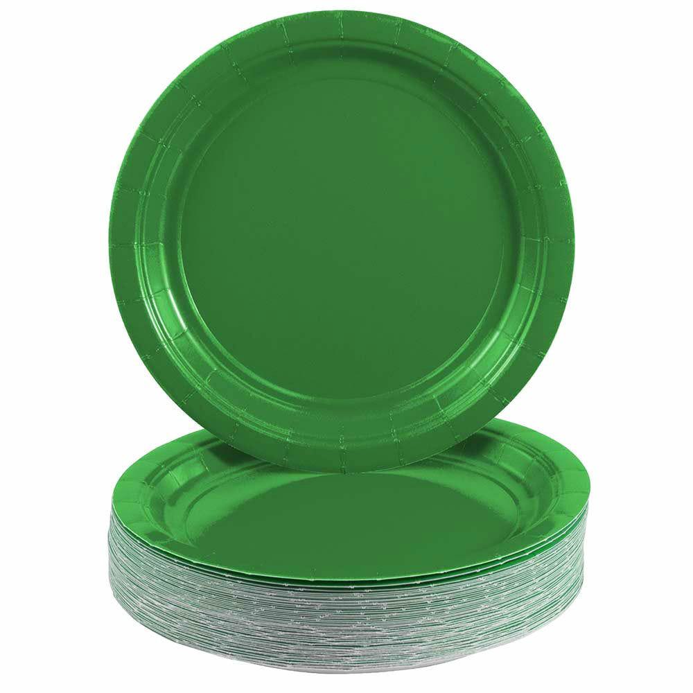 JAM PAPER Round Paper Party Plates, Small, 7 Inch, Green, 50/pack