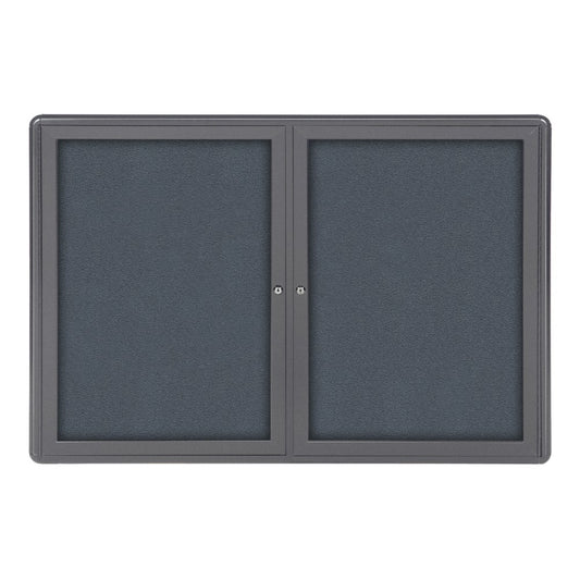 Ghent Ovation 2-Door Bulletin Board, Fabric, 34in x 47in, Gray, Gray Aluminum Frame