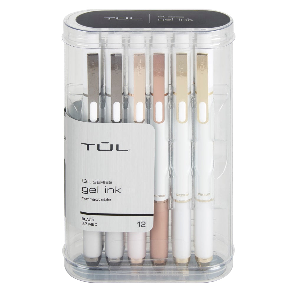 TUL GL Series Retractable Gel Pens, Medium Point, 0.7 mm, Pearl White Barrel, Black Ink, Pack Of 12 Pens