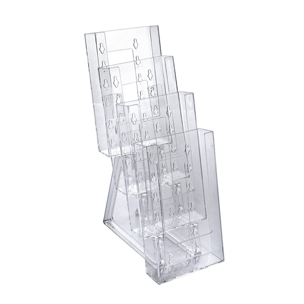 Azar Displays 4-Pocket Crystal Styrene Tiered Modular Brochure Holders, 13 1/4inH x 4 1/2inW x 7 1/2inD, Clear, Pack Of 2