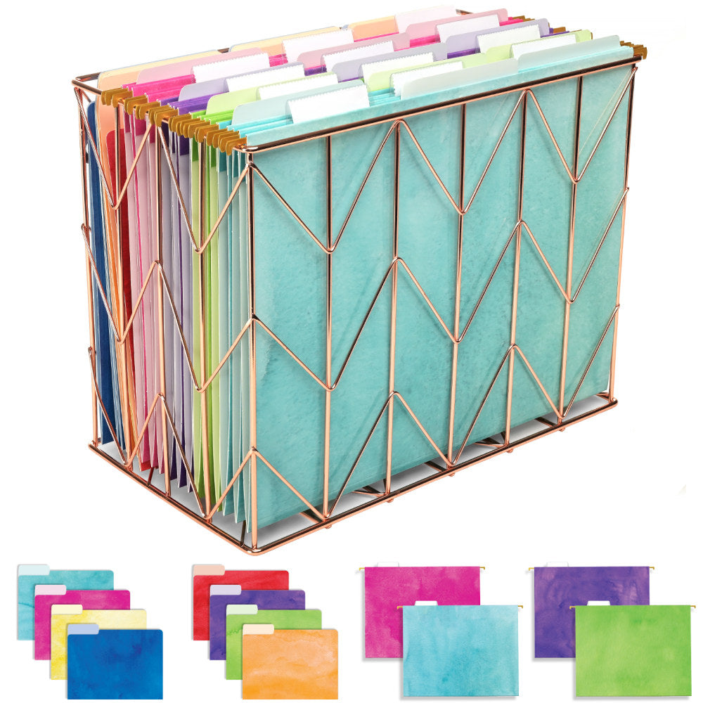 Global Deluxe Designer Hanging File Folders Kit, Letter Size, Assorted Watercolor Solid, Kit Of 36 Folders
