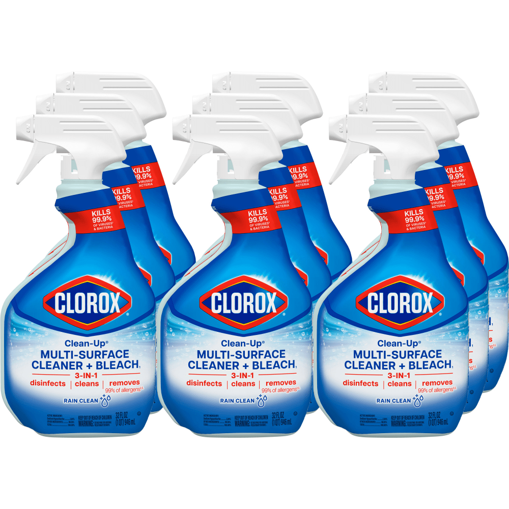 Clorox Clean-Up Multi-Surface Cleaner with Bleach, Rain Clean, Spray Bottle, 32 Fluid Ounces, Pack of 9 (30058)