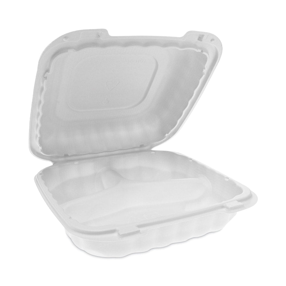 Pactiv Evergreen EarthChoice SmartLock Microwavable MFPP Hinged Lid Containers, 3-Compartment, White, QTY 200 - YCN808030000