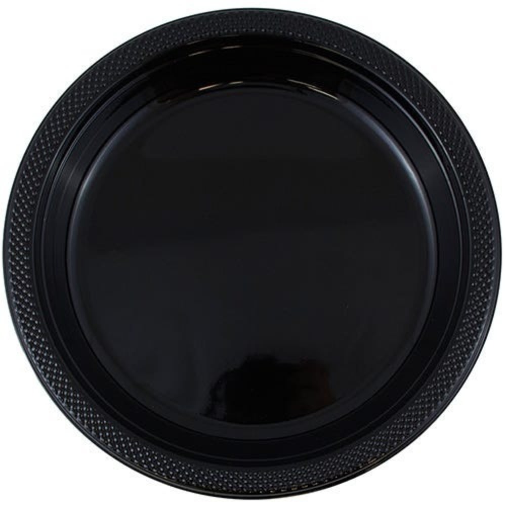 JAM PAPER Round Plastic Party Plates, Medium, 9 inch, Black, 20/Pack