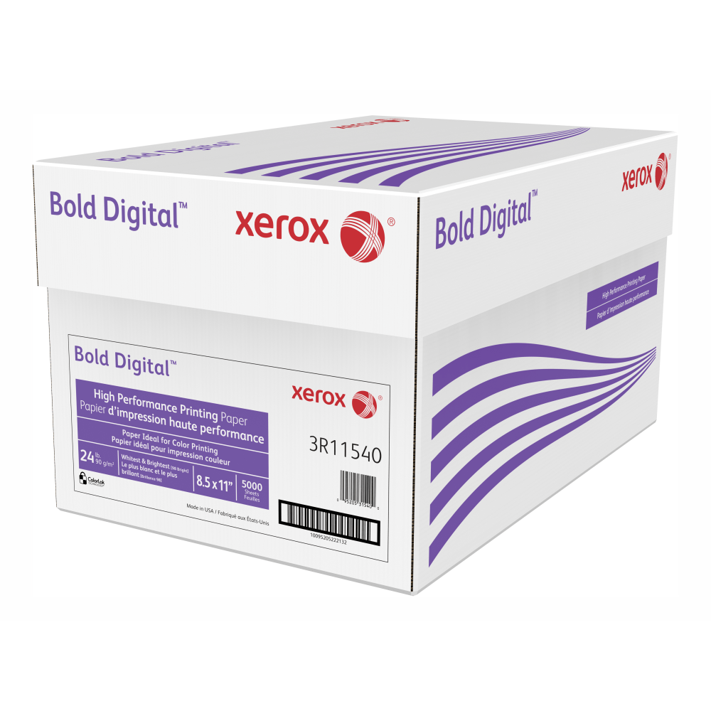 Xerox Bold Digital Printing Paper, 10 Reams, Letter Size (8 1/2in x 11in), 98 (U.S.) Brightness, 24 Lb, FSC Certified, Ream Of 500 sheets