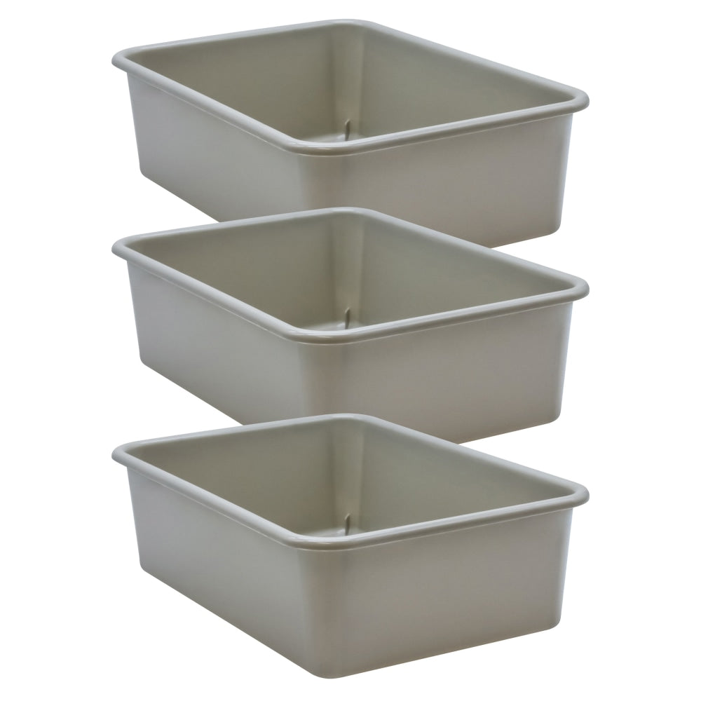 Teacher Created Resources Large Plastic Storage Bins, 5inH x 11-1/2inW x 16-1/4inD, Gray, Pack Of 3 Bins