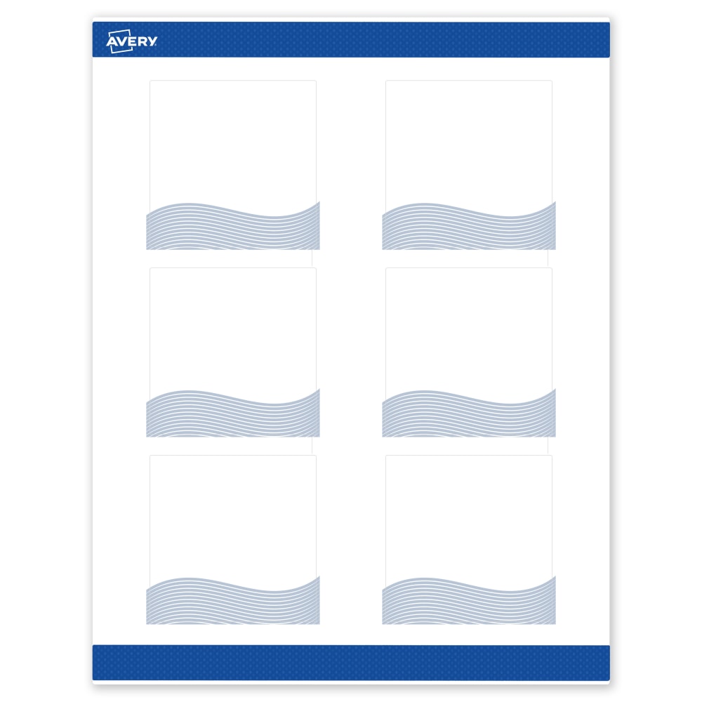 Avery Printable Labels With Sure Feed Technology, S00-EV8, Square, 3in x 3in, Matte White With Preprinted Blue Waves Design, Pack Of 60