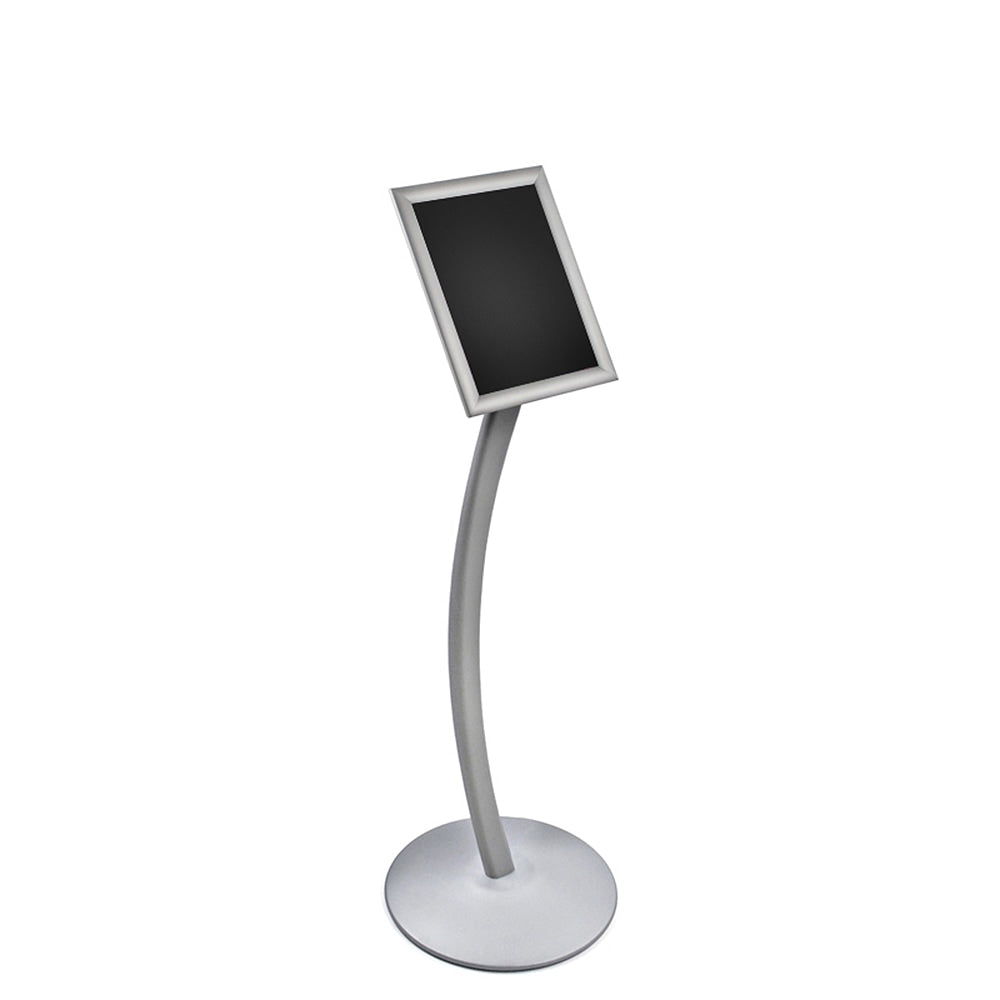 Azar Displays Snap-Frame Steel Vertical/Horizontal Sign Holder, Curved Metal Stand, 11in x 8 1/2in, Silver