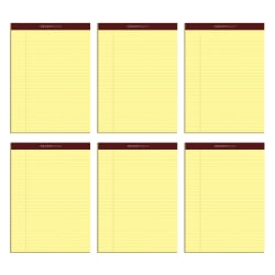 TOPS Docket Gold Premium Writing Pads, 8 1/2in x 11 3/4in, Legal Ruled, 50 Sheets, Canary, Pack Of 6 Pads