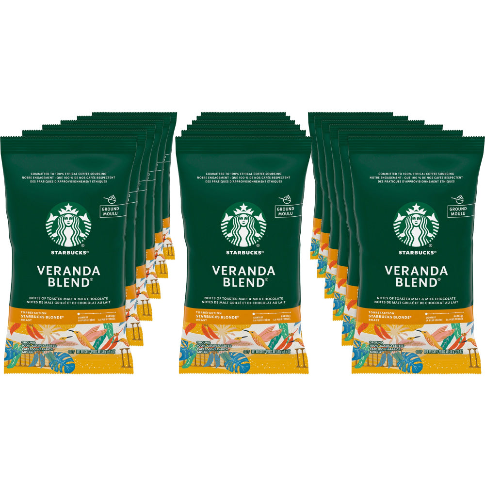 Starbucks Veranda Ground Roast Coffee Single-Serve Packets, Premium Blonde, 2.5 Oz Per Bag, Carton Of 18