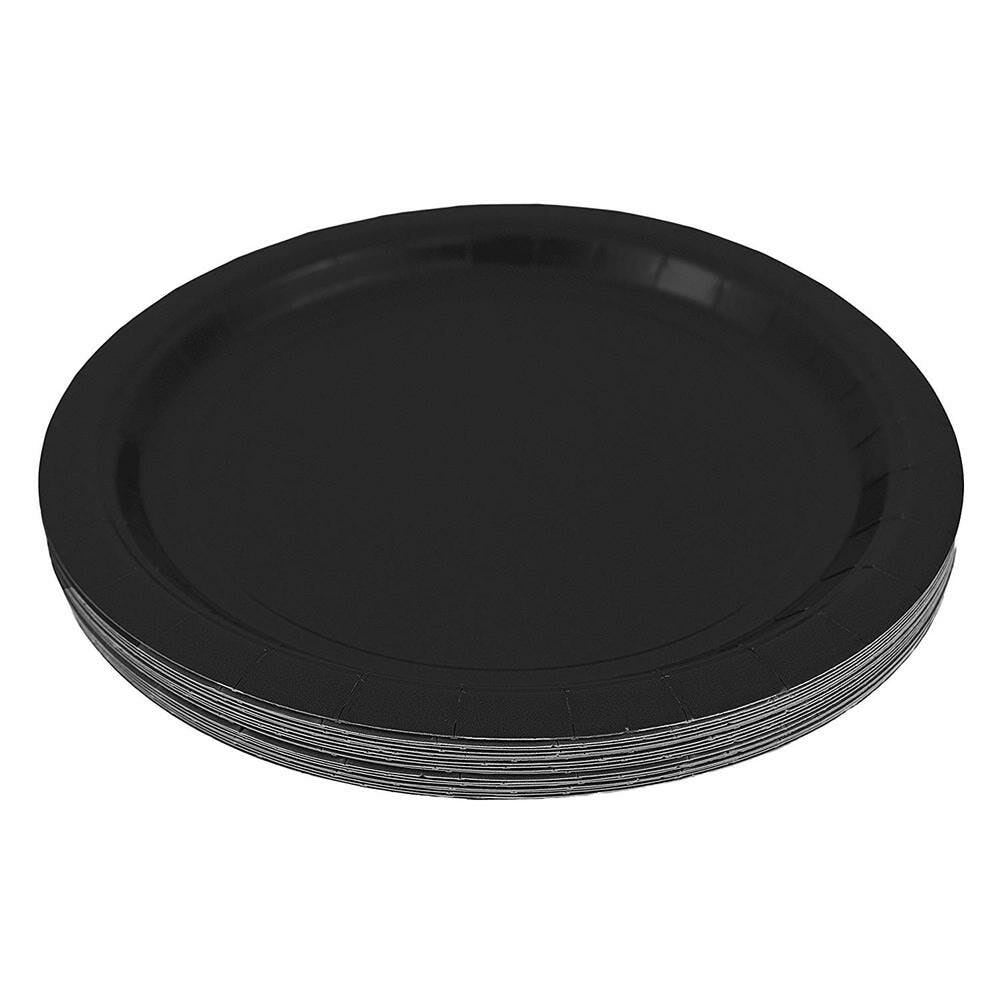 JAM PAPER Round Paper Party Plates, Medium, 9 Inch, Black, 50/pack