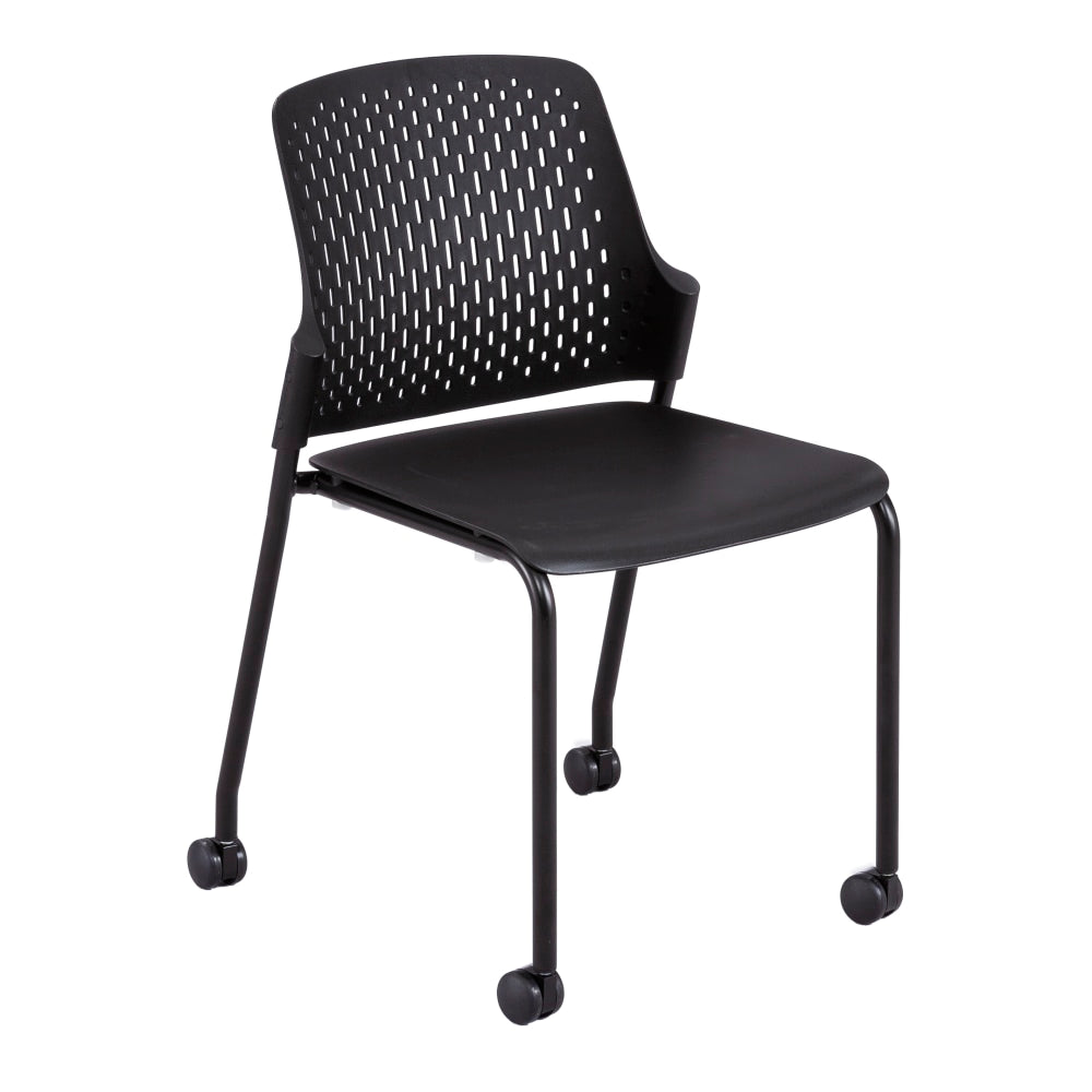 Safco Next Stack Chairs With Casters, Black, Set Of 4 Chairs