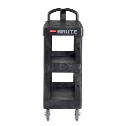 Rubbermaid Commercial BRUTE 3-Shelf Heavy-Duty Ergo Flat Utility Cart, Resin, 3 Shelves, 600 lb Capacity, 25.24in x 48.63in x 46.18in, Black