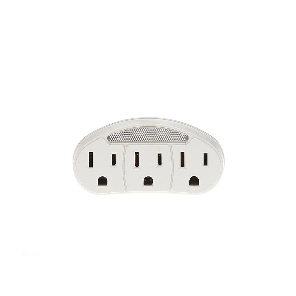 Westek 3-Outlet Adapter Neon Auto Night Light, White, Total Qty 1