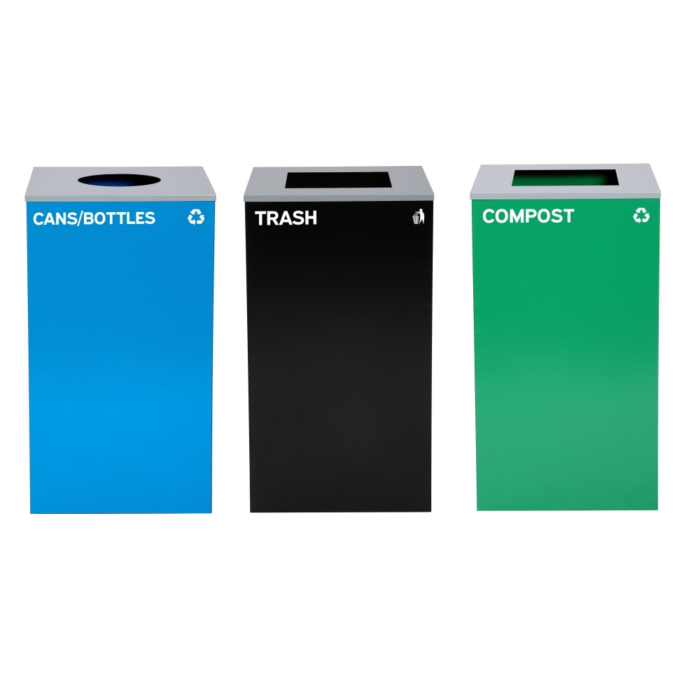 Alpine Industries Stainless-Steel Open Top Cans/Bottles Recycling, Compost And Trash Can Set, 29 Gallons,Black/Blue/Green - ALP4450-BLK-KIT34