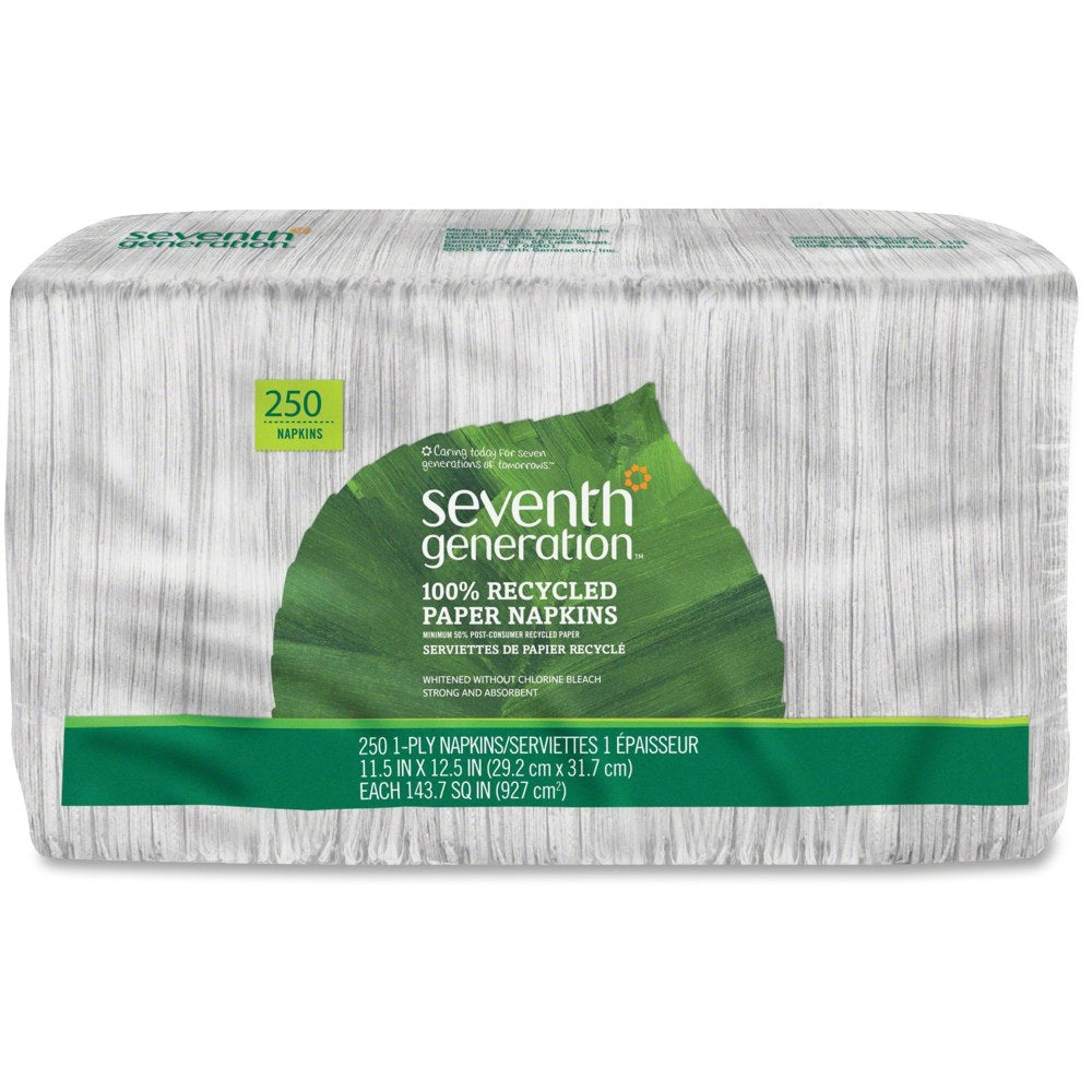 Seventh Generation 100% Recycled Paper Napkins - 1 Ply - 11.50in Width x 12.50in Length - White - Paper - 250/Pack - 12 / Carton