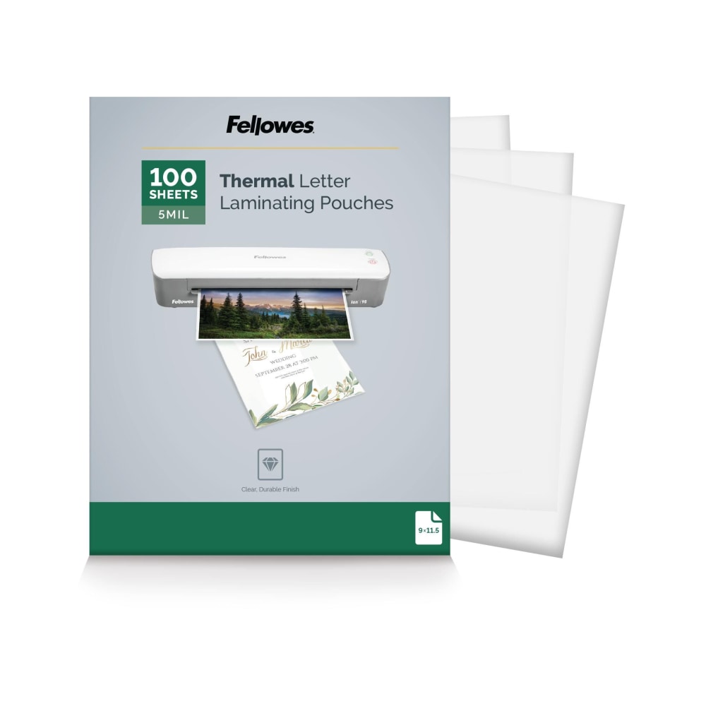 Fellowes Thermal Laminating Pouches, Letter, 5 mil, 11 1/2in x 9in, Clear, Pack Of 100